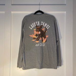 Lauren James football puppy long sleeve pocket graphic tee | grey | medium
